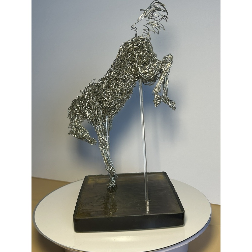 Handmade Silver-Tone Wire Bucking Horse Sculpture Equestrian Metal Art - Picture 8 of 14